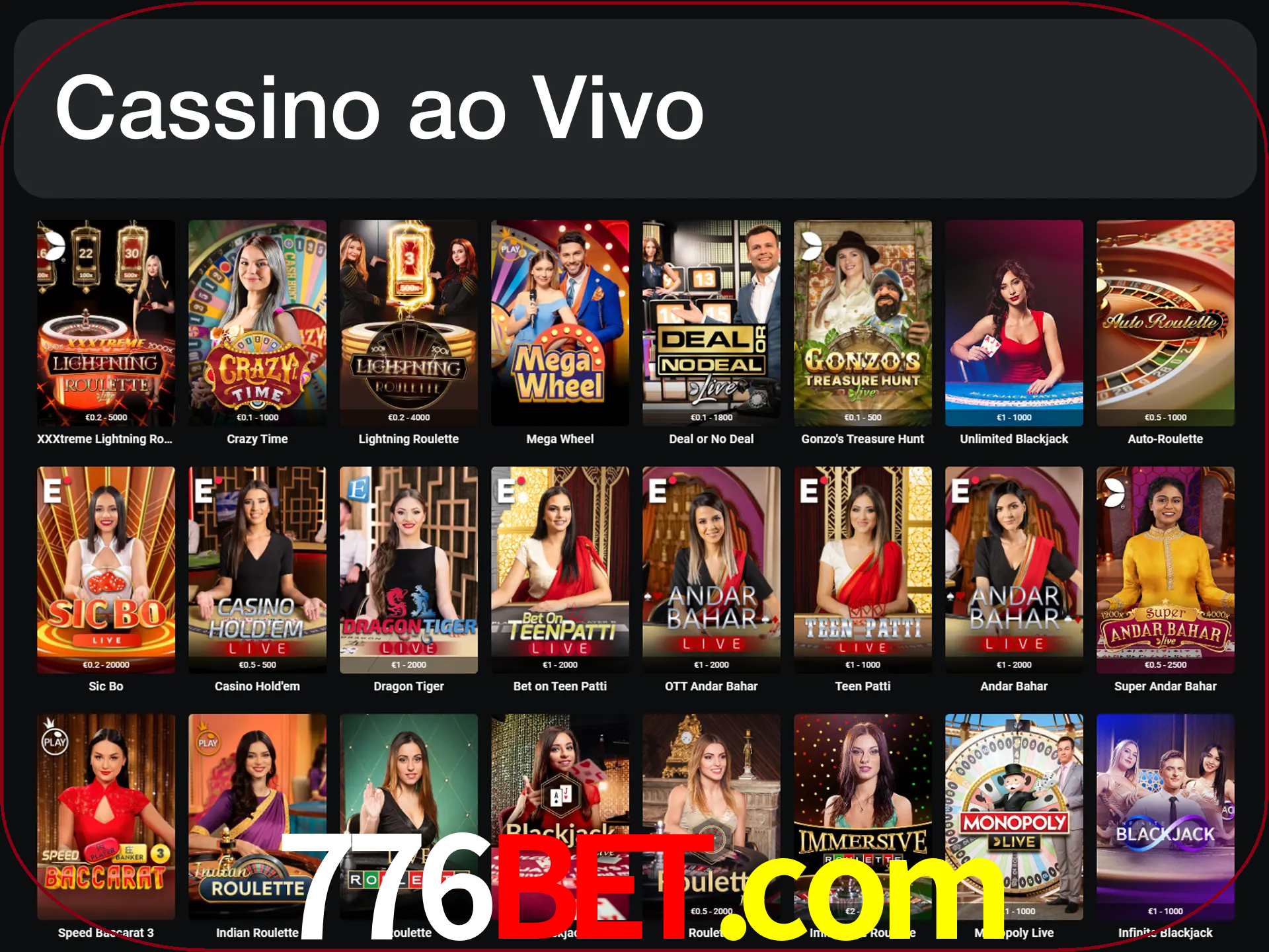 Jogue jogos de cassino com um verdadeiro dealer.